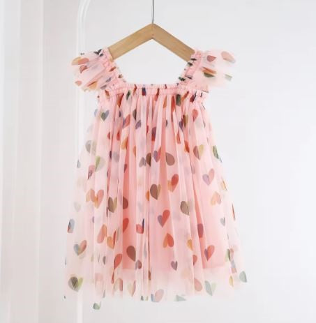 Hearts Tulle Dress Pink